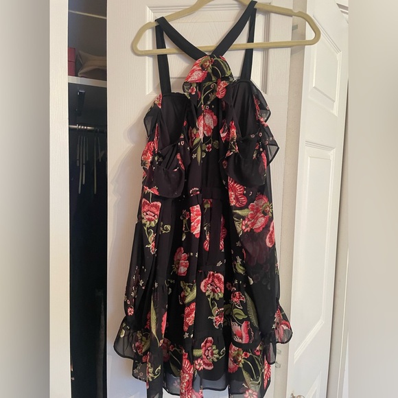 Floral Black and Red Colder Shojdler  Dress - Picture 1 of 2